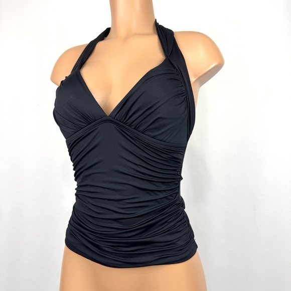 La Blanca Women’s Sz 4 Black Ruched Padded Halter Tankini Top Swimsuit Slimming - Picture 5 of 9
